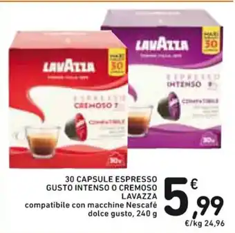 Spazio Conad 30 CAPSULE ESPRESSO GUSTO INTENSO O CREMOSO LAVAZZA 240 g offerta