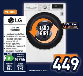 Unieuro LG LAVATRICE F4WV509S1E offerta