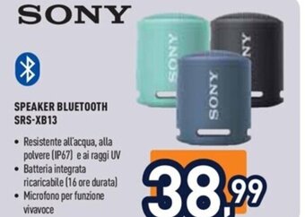 Unieuro SONY SPEAKER BLUETOOTH SRS-XB13 offerta