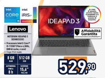 Unieuro Lenovo NOTEBOOK IDEAPAD 3 (82H803321X) offerta