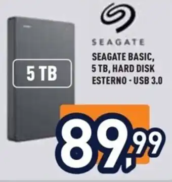 Unieuro SEAGATE SEAGATE BASIC, 5 TB, HARD DISK ESTERNO - USB 3.0 offerta