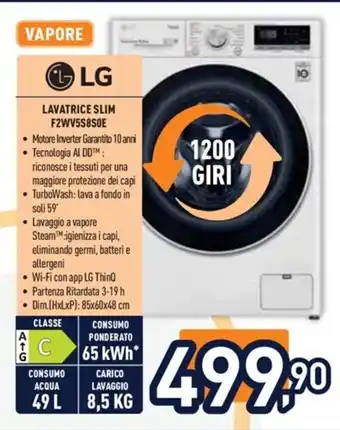 Unieuro LG LAVATRICE SLIM F2WV5S8S0E offerta