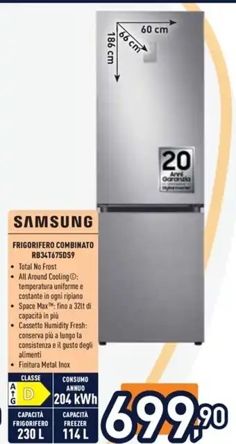 Unieuro SAMSUNG FRIGORIFERO COMBINATO RB34T675DS9 offerta