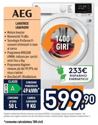 Unieuro AEG LAVATRICE LR66940W offerta