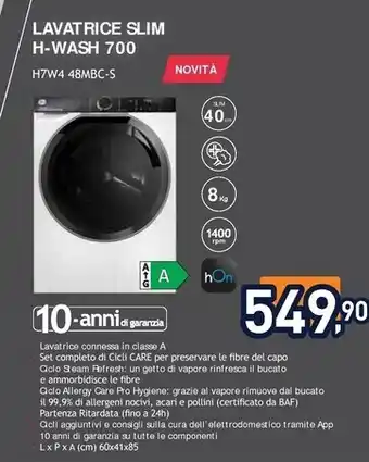 Unieuro Hoover lavatrice slim h - wash 700 h7w4 48mbc - s offerta