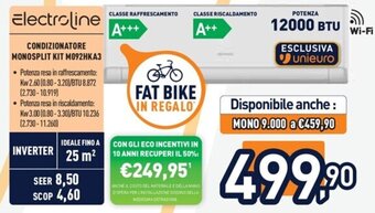Unieuro Electroline CONDIZIONATORE MONOSPLIT KIT M092HKA3 offerta