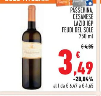 Conad PASSERINA, CESANESE LAZIO IGP FEUDI DEL SOLE 750 ml offerta
