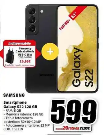 MediaWorld SAMSUNG Smartphone Galaxy S22 128 GB offerta