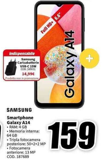 MediaWorld SAMSUNG Smartphone Galaxy A14 offerta
