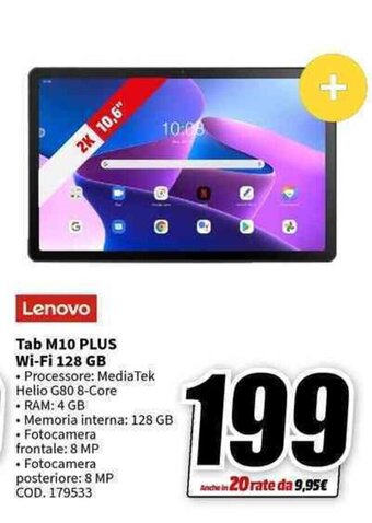 MediaWorld Lenovo Tab M10 PLUS Wi-Fi 128 GB offerta