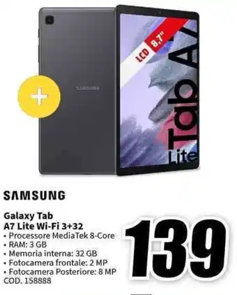 MediaWorld SAMSUNG Galaxy Tab A7 Lite Wi-Fi 3+32 offerta