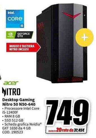 MediaWorld acer Desktop Gaming Nitro 50 N50-640 offerta