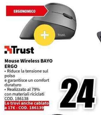 MediaWorld Trust Mouse Wireless BAYO ERGO offerta