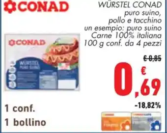 Conad WÜRSTEL CONAD 100 g conf. da 4 pezzi offerta