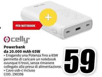 MediaWorld Celly Powerbank da 20.000 mAh 65W offerta