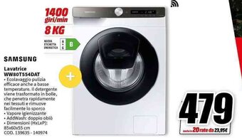 MediaWorld SAMSUNG Lavatrice WW80T554DAT offerta