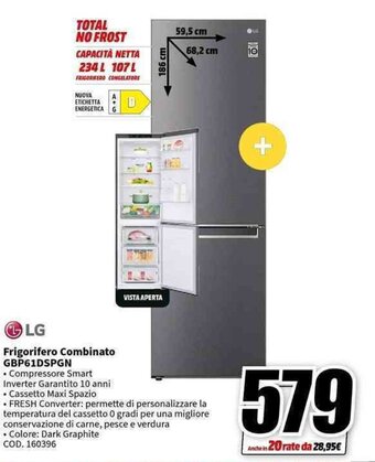 MediaWorld LG Frigorifero Combinato GBP61DSPGN offerta