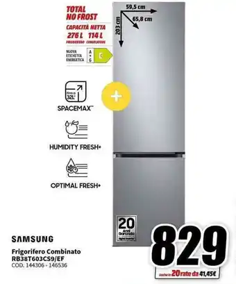 MediaWorld SAMSUNG Frigorifero Combinato RB38T603CS9/EF offerta