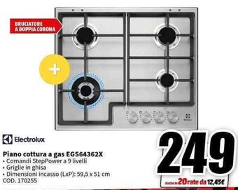 MediaWorld Electrolux Piano cottura a gas EGS64362X offerta