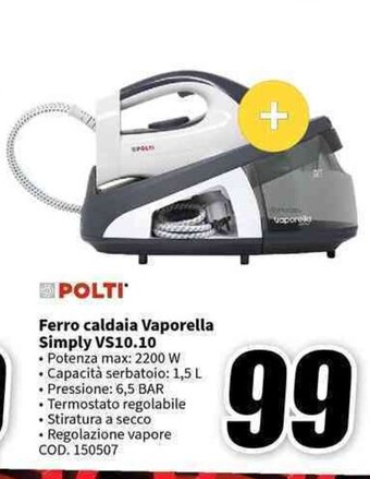 MediaWorld POLTI Ferro caldaia Vaporella Simply VS10.10 offerta