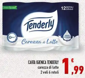 Conad City CARTA IGIENICA TENDERLY carezza di latte 2 veli 6 rotoli offerta