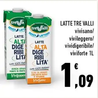 Conad City LATTE TRE VALLI vivisano/ vivileggero/ vividigeribile/ viviforte 1L offerta