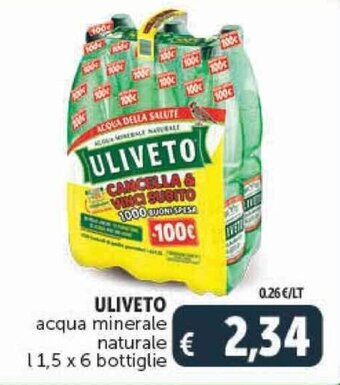 Deco Supermercati ULIVETO acqua minerale naturale l 1,5 x 6 bottiglie offerta