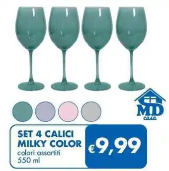MD Discount SET 4 CALICI MILKY COLOR colori assortiti 550 ml offerta