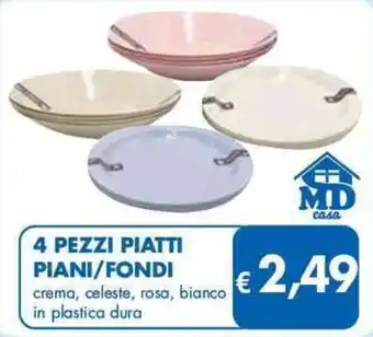 MD Discount 4 PEZZI PIATTI PIANI/FONDI crema, celeste, rosa, bianco in plastica dura offerta