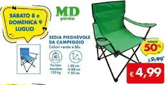 MD Discount SEDIA PIEGHEVOLE DA CAMPEGGIO Colori verde e blu offerta