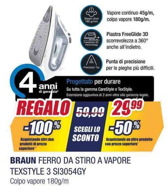 Trony BRAUN FERRO DA STIRO A VAPORE TEXSTYLE 3 SI3054GY offerta