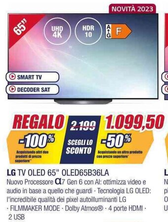 Trony LG TV OLED 65" OLED65B36LA offerta