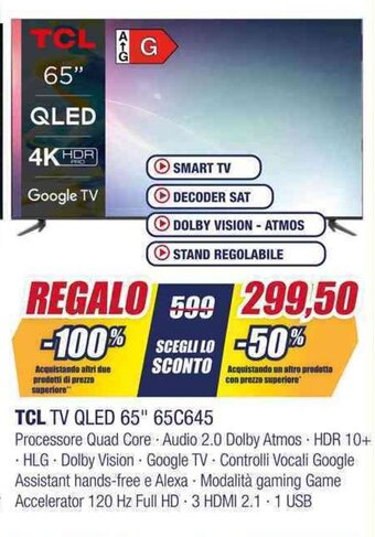 Trony TCL TV QLED 65" 65C645 offerta