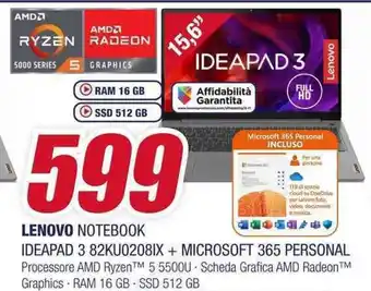 LENOVO NOTEBOOK IDEAPAD 3 82KU02081X + MICROSOFT 365 PERSONAL