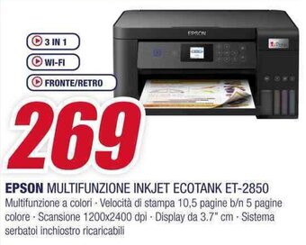 Trony EPSON MULTIFUNZIONE INKJET ECOTANK ET-2850 offerta