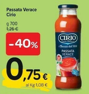 Carrefour Cirio La Verace Passata 700 G(ml) offerta