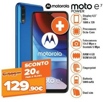 Expert Motorola Moto E7 Power 16,5 Cm (6.5") Dual SIM Ibrida Android 10.0 4G USB Tipo-C 4 GB 64 GB 5000 MAh Blu offerta