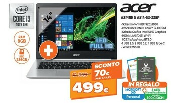 Expert Acer Aspire 5 A514-53-338P LPDDR4-SDRAM Computer Portatile 35,6 Cm (14") 1920 X 1080 Pixel Intel® Core™ I5 Di Decima Generazi offerta