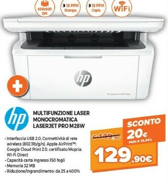 Expert HP LaserJet Pro M28w Laser A4 600 X 600 DPI 18 Ppm Wi-Fi offerta