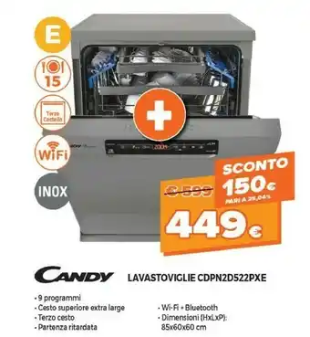 Expert Candy Brava CDPN 2D522PX/E Lavastoviglie Libera Installazione 15 Coperti offerta
