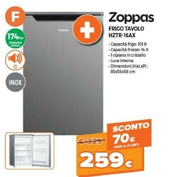 Expert Zoppas Frigo Tavolo HZTR-16AX offerta
