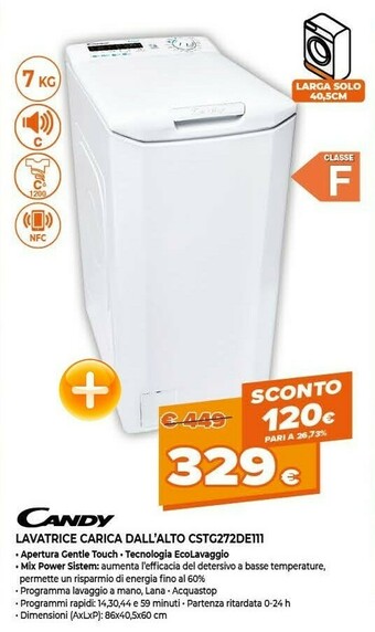 Expert Candy Smart CSTG 272DE/1-11 Lavatrice Libera Installazione Caricamento Dall'alto 7 Kg 1200 Giri/min F Bianco offerta