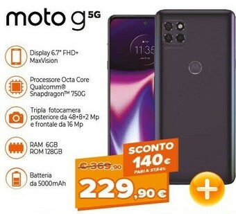 Expert Motorola Moto G 5G 17 Cm (6.7") Android 10.0 USB Tipo-C 6 GB 128 GB 5000 MAh Grigio offerta