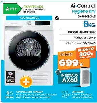 Expert Samsung DV80T6220LE Asciugatrice Libera Installazione Caricamento Frontale 8 Kg A+++ Bianco offerta