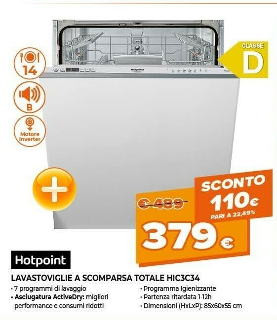 Hotpoint HIC 3C34 Lavastoviglie A Scomparsa Totale 14 Coperti D offerta di  Expert