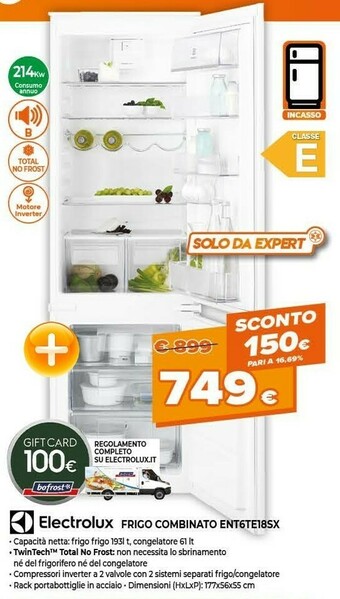 Expert Electrolux Frigo Combinato ENT6TE18SX offerta