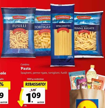 Lidl Combino Pasta Spaghetti, penne rigate, tortiglioni, fusilli 1000 g offerta