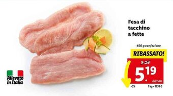 Lidl Fesa di tacchino a fette 450 g offerta
