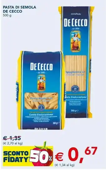 Esselunga De Cecco Penne Liscie 500 G(ml) offerta