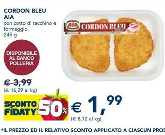Esselunga Aia Cordon Bleu Sottili Con Cotto Di Tacchino E Formaggio 245 G(ml) offerta